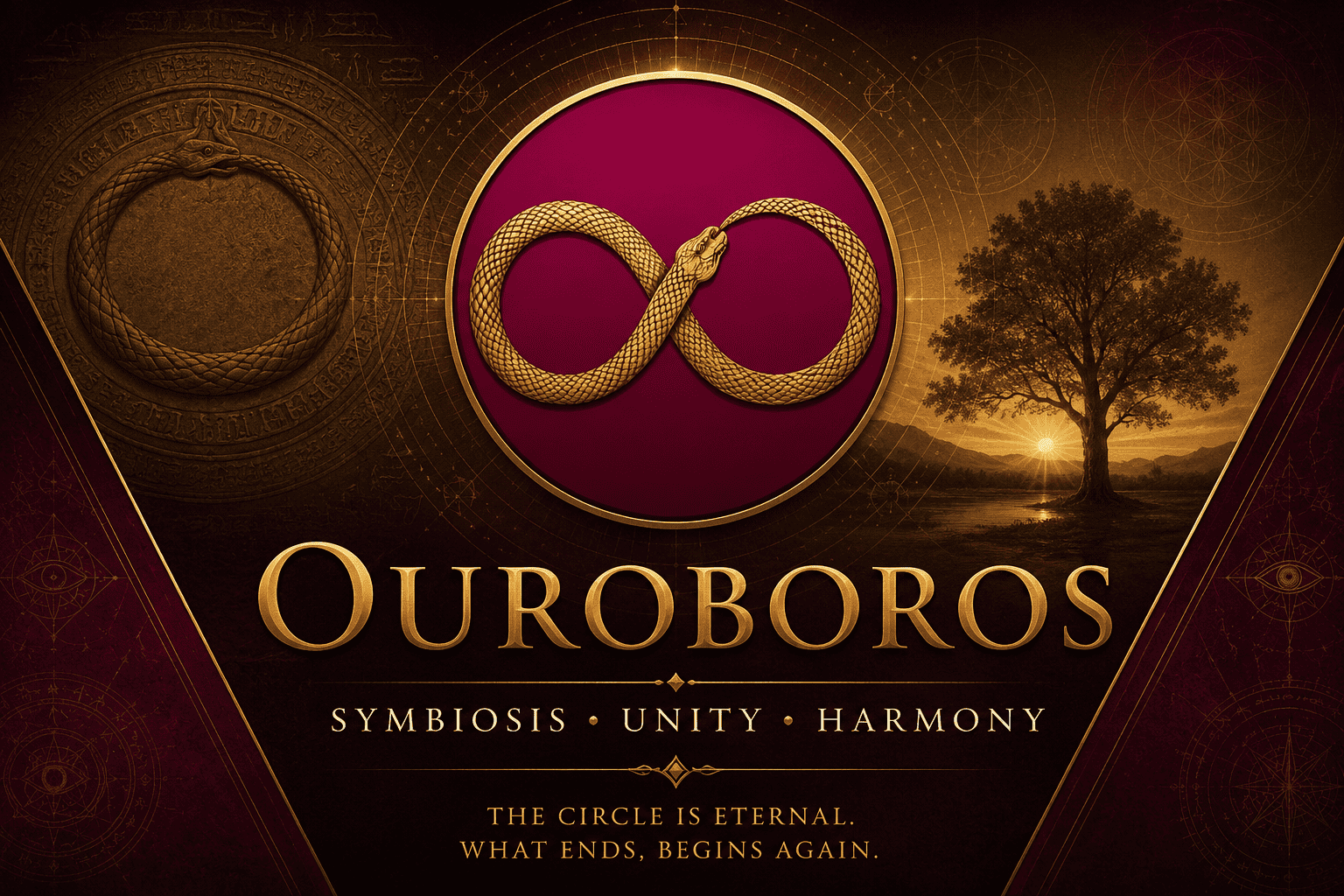 Symbols Ouroboros representing eternity, renewal, unity, symbiosis, and harmony