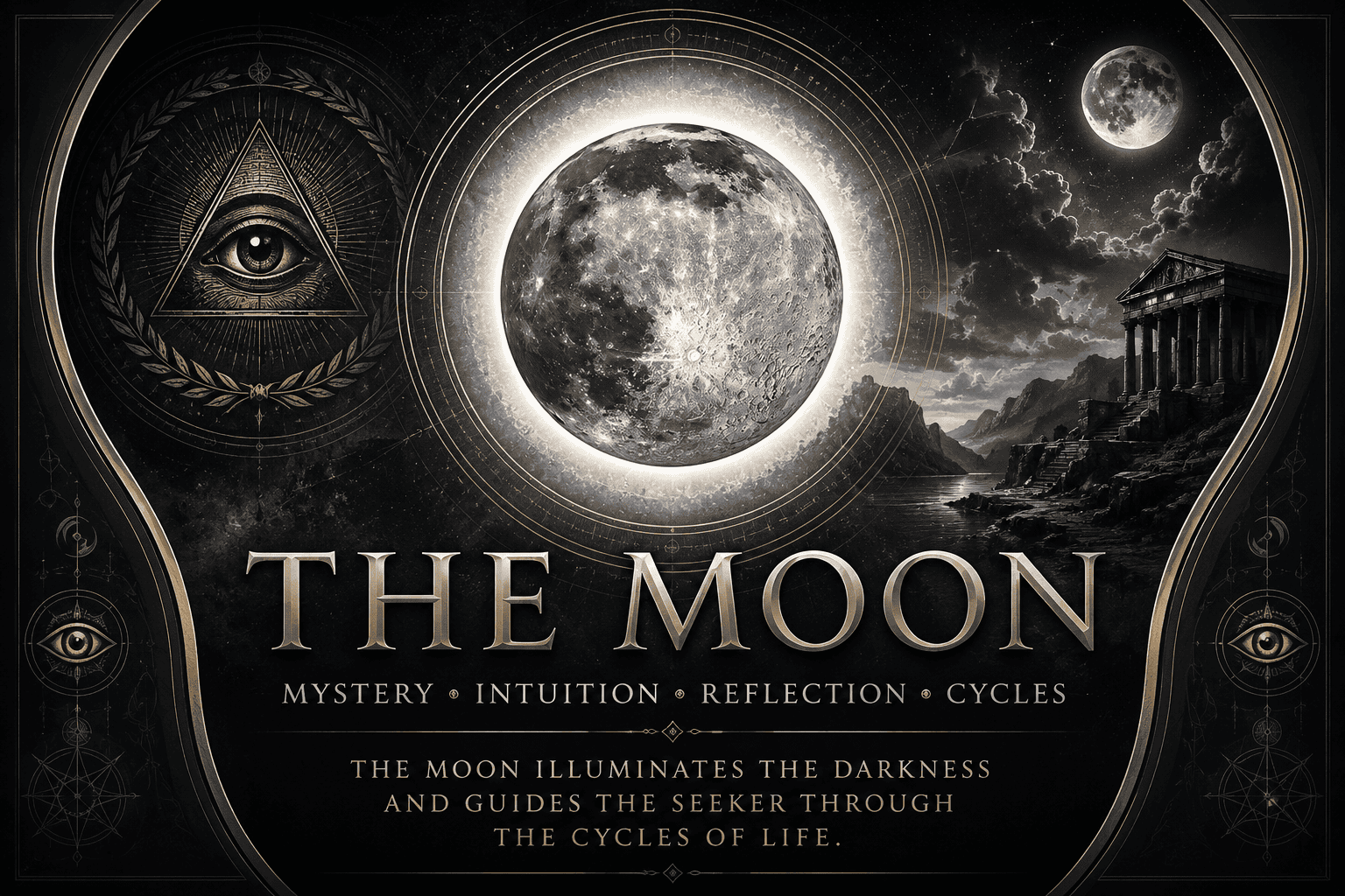 symbols-rhodium representing the power of the Moon, balance, reflection, and the harmony of dark and Light